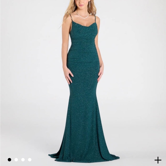 Hunter Green Sparkly Formal Dress - Picture 1 of 4